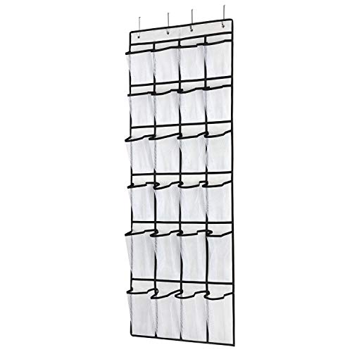 SAVERHO Over The Door Shoe Organizer, Hanging Shoe Organizer with 24 Mesh Large Pockets Door Shoe Rack Organizer for Men Women Kids Hanging Shoe Storage Bag.(White)