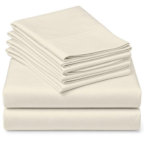 Mattress-Homes 6 Piece King Sheet Set, Hotel Luxury Collection, 100% Egyptian Cotton, 18 Inch Deep Pocket Fitted Sheet, Soft & Cool, Breathable Bedding with 4 Pillowcases in Ivory Solid