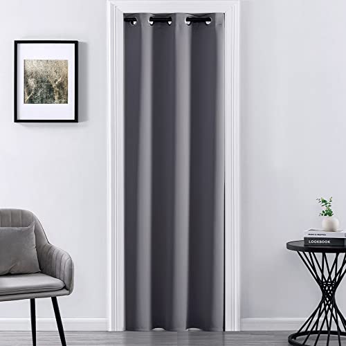 "XTMYI Door Curtain for Doorways, Blackout Privacy Easy Install Thermal Grommt Panel, Dark Grey Closet Curtain for Open Closet, 34??? W x 80"" L"