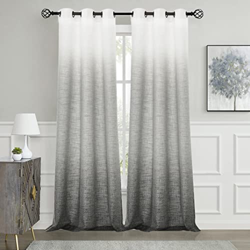 "CENTRAL PARK Ombre Rayon Blend Heavy Linen Texture Window Curtain Panel 6 Grommets Top Gradient Cream White to Gray Window Drapes Treatment for Living Room/Bedroom, Set of 2, 40"" x 95"" Each"