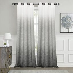 "CENTRAL PARK Ombre Rayon Blend Heavy Linen Texture Window Curtain Panel 6 Grommets Top Gradient Cream White to Gray Window Drapes Treatment for Living Room/Bedroom, Set of 2, 40"" x 95"" Each"