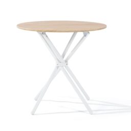 FurnitureR Round Oak Dining Table - 80 cm, Balcony Tea Table, Elegant Wooden Tray with Four White Metal Legs, Compact Design, Versatile, for 2-4 People Kitchen, Coffee