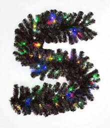 SHATCHI 2m/200cm Pre-Lit Black Christmas Garland Alaskan Pine for Fireplaces Home Wall Door Stair Artificial Xmas Tree Garden Yard Decorations with 50 Multicolour LEDs,SHATCHI