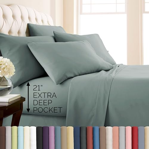 Southshore Fine Living, Inc. 6 Piece Full Size Sheets Set 21 Inch Extra Deep Pocket Bed Sheets - Hotel Soft Breathable Microfiber Pet Hair Resistant Bedding, 4 Pillowcases - Steel Blue (Teal), Full