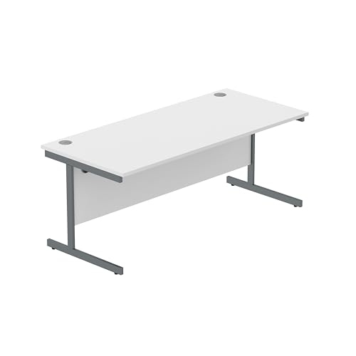Heavy Duty Rectangular Office Desk, Steel Frame, 120kg Weight Tolerance, 25mm FSC® Top with Modesty Panel – 1800 x 800mm, Arctic White