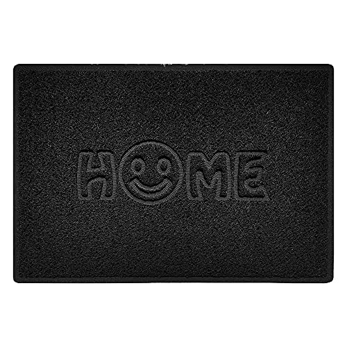 Nicoman SMILEY FACE Embossed Shape Door Mat Dirt-Trapper Washable Barrier Doormat-(Use Indoor or Sheltered Outdoor)-(90x60cm/3x2ft,Large) Black