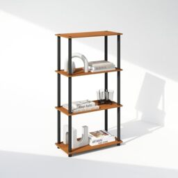 Furinno TURN-N-TUBE Book Shelf, 4-Tier Bookshelf, Bookcase with Multipurpose Compact Display Rack, 29.5 x 59.9 x 109.7 cm, for Living Room, Bedroom, Home Office, Light Cherry/Black