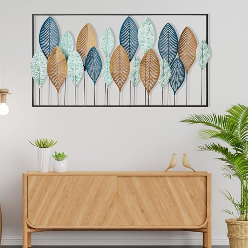 Elegant Decorative Metal Wall Accessory, 115 x 3 x 60 cm, 100% Metal (0.8 mm), Hand-Painted Unique Design with Natural Leaf Veins, Perfect for Home Decor