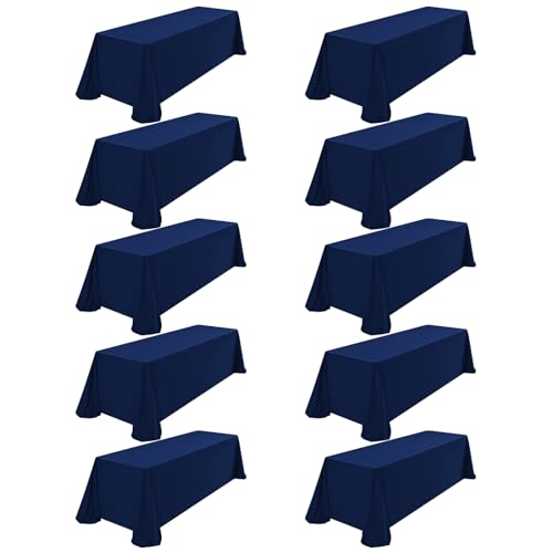 FXKS 10 Pack Navy Blue Tablecloth Rectangle Table,90 x 156Inch Table Cloths for 8 Foot Rectangle Tables,Wrinkle Resistant Washable Polyester Tablecloth for Dining Buffet Party and Wedding