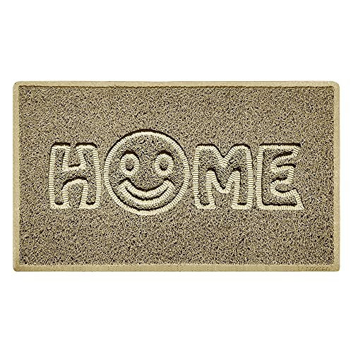 Nicoman SMILEY FACE Embossed Shape Door Mat Dirt-Trapper Washable Barrier Doormat-(Use Indoor or Sheltered Outdoor)-(75x44cm/29.5x17.3inches,Medium) Beige