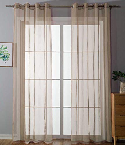 Gardinenbox 20332-cn2 Set of 2 Eyelet Curtains Transparent Plain H x W 175 x 140 cm Sand Stores Curtain Eyelets Lead Tape End Living Room
