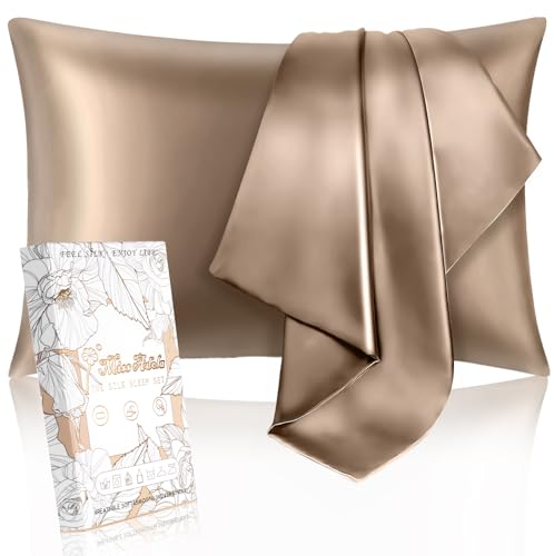 "Miss Adola 2 Pack Mulberry Silk Pillow Case for Hair and Skin 19 Momme Standard 26""x20"" Taupe Brown Silk Pillowcase Soft Smooth Silk Pillowcase Sleeping for Moms, Women"