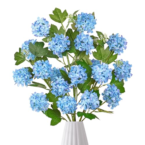 "DEMIUKO 4PCS Artificial Hydrangea Flowers 30"" Fake Silk Hydrangea Flower Spray with 5 Flower Heads Realistic Faux Hydrangeas Decorations for Wedding Table Centerpieces Vase Home Decor (Blue)"
