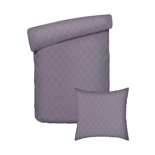 PURE COTTON 2-Piece Single Bedding Set – Duvet Cover 140 x 200 cm & 1 Pillowcase 63 x 63 cm – 100% Cotton Sateen 80 Thread Count – OEKO-TEX Certified – Botanical Accord Dark Purple & Light Purple