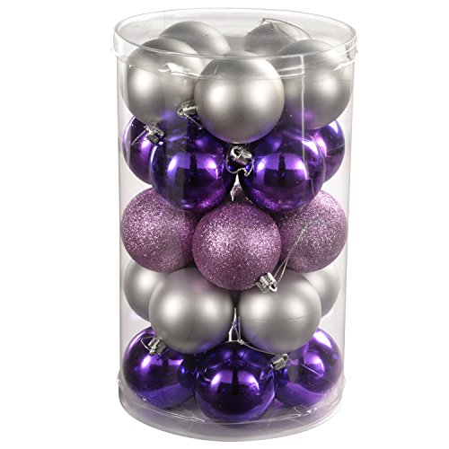 WeRChristmas 25-Piece Variety Christmas Tree Baubles Decoration Pack, Pink/Purple/Silver/Fuchsia