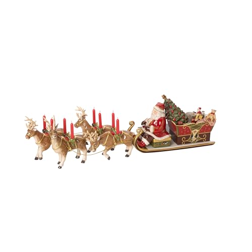 "Villeroy & Boch – Christmas Toys Memory Music Box ""Santa's Sleigh-Ride"", Plays ""Santa Claus is Coming to Town"", Christmas Decoration Indoor, Table Decoration, Reindeer, Porcelain"