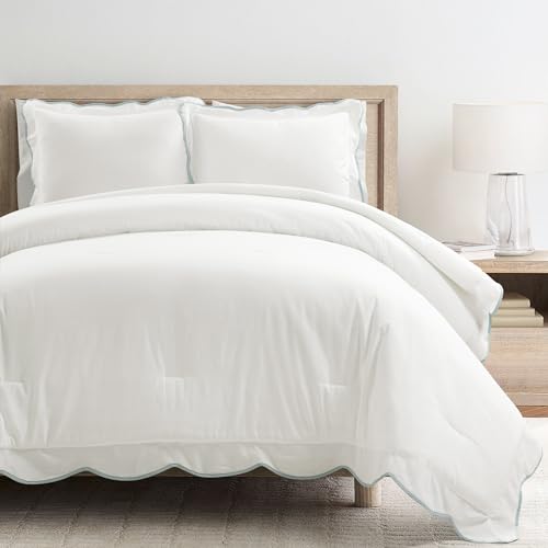 Lush Decor Coastal Chic Scallop Edge Comforter Set Blue/White 3 Piece Set King/California King - Soft Elegant Affordable Luxury Bedding Set