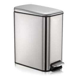 KOOSREEL Bathroom Bin, 5L Stainless Steel Kitchen Bedroom Waste Bin with Bucket, Pedal and Removable Lid,Soft-seal Waste Bin for Home and Office, Silver