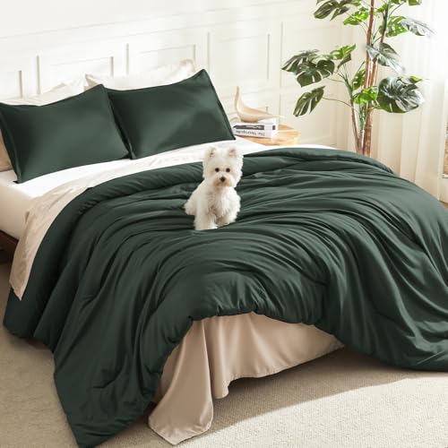 Litanika Forest Green California King Comforter Set, 3 Pieces Solid Bedding - Soft Fluffy Down Alternative All Season Quilt Blanket