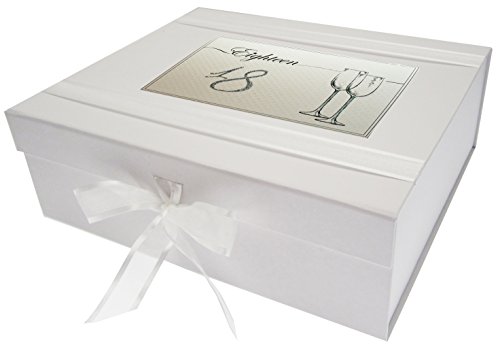 White Cotton Cards Birthday Age 18 Keepsake Box Flutes Board, Board, White, 27.2 x 32 x 11 cm