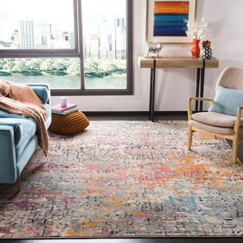 SAFAVIEH Madison Collection MAD460A Modern Abstract Rug for Living Room, Bedroom, 90 x 150 cm, Grey/Pink