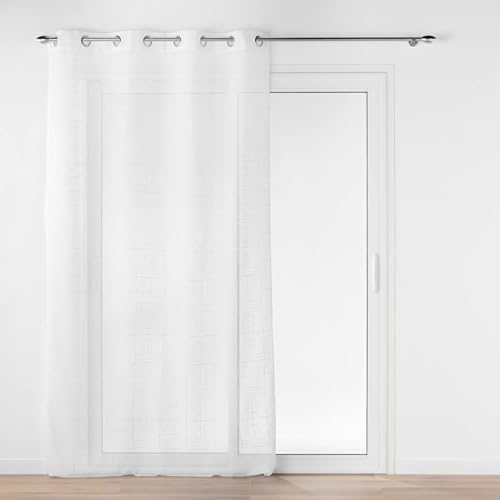 Douceur d'Intérieur, Odessa Net Curtain with Eyelets (140 x 240 cm) White Metallic Embroidered Sandy Voile