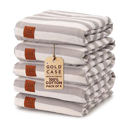 Gold CASE Turkish Beach Towel Set of 5 ??? 100% Cotton Beach Towels Oversized 70x38'' ??? MYRA Quick Dry Swim Towel ??? Lightweight Turkish Towels Set in Grey