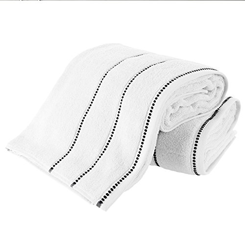 Luxury Cotton Towel Set- 2 Piece Bath Sheet Set Made From 100% Zero Twist Cotton- Quick Dry, Soft and Absorbent By Bedford Home (White/Black)