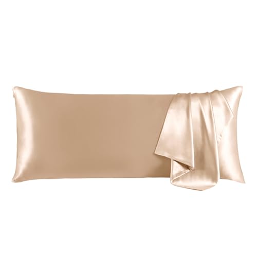 "THXSILK 100% Mulberry Silk Body Pillowcase for Hair and Skin Health, Soft and Smooth Pillowcase with Hidden Zipper, Both Sides Premium Grade 6A+ Silk, 1pc (Body Size 20""x54"", Beige)"