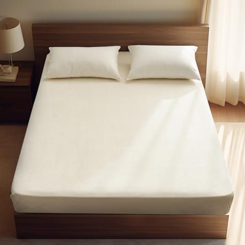 PHF Ultra Soft Velvet Fitted Sheet Queen Size, 16'' Deep Pocket with Wider Stronger Elastic Band, Easy Fit Easy Care, 1 Pack Cozy Comfy Flannel Bottom Sheet for All Seasons, No Pillowcases, Cream