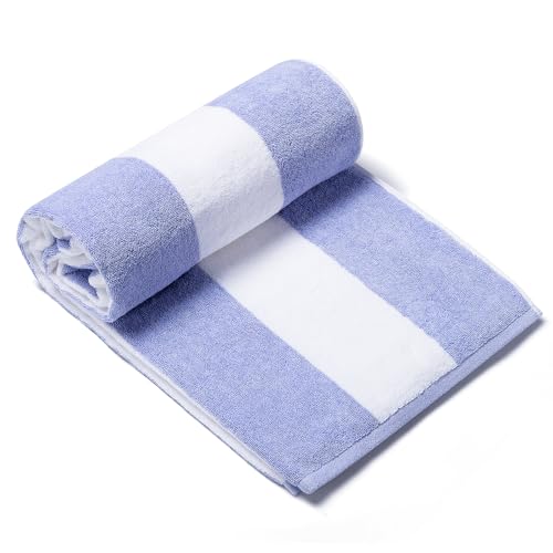 CLOWOOD Surfwaii Plush Oversized Beach Towel - Bamboo Cotton 40 x 72 Inch Large Thick Blue Striped Cabana Pool Swimming Towel