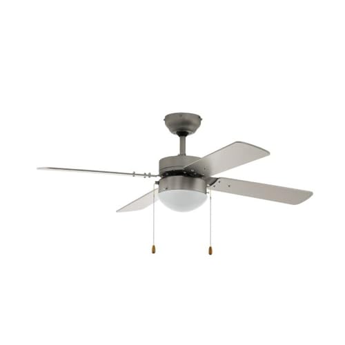 "Eglo Ceiling Fan Gelsina, 4 Blade Ventilator with Pull Chain - with Lighting and Summer Winter Operation, Blade Material MDF in Silver, AC Motor, ?? 106,6cm (41.9"")"