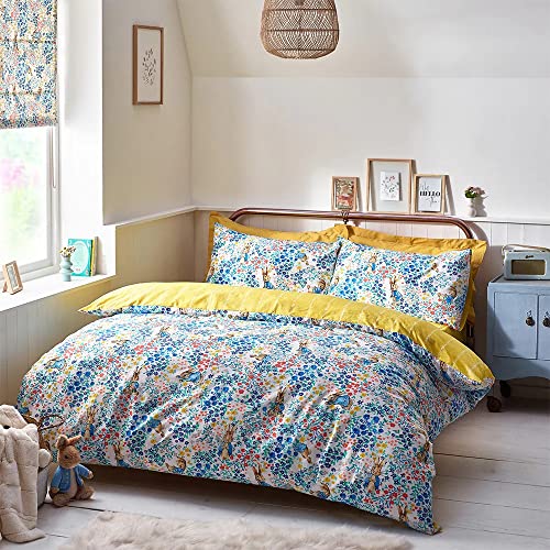 Peter Rabbit™ Florelli Duvet Cover Set – Reversible 100% Cotton Striped Floral Motif Bedding (Multicolour – Single – 135x200cm)