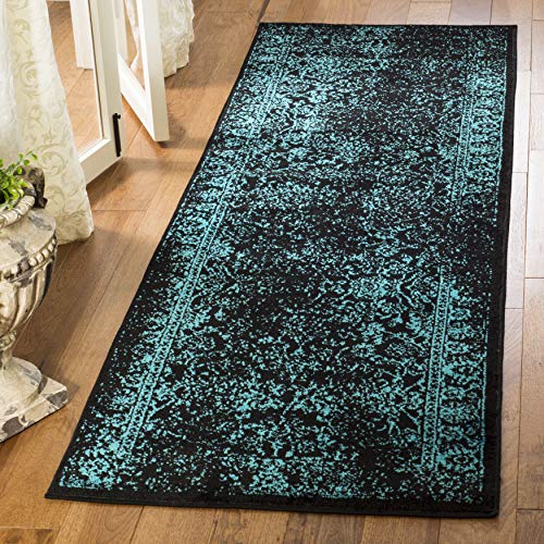 Safavieh Distressed Rug for Living Room, Dining Room, Bedroom - Adirondack Collection, Short Pile, in Black and Teal, 60 x 110 cm