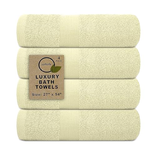 Softolle Luxury Bath Towels Set of 4 (27??? x 54???) - Towels for Bathroom - Super Soft - Highly Absorbent Towels for Home, Spa, Gym (Cream)