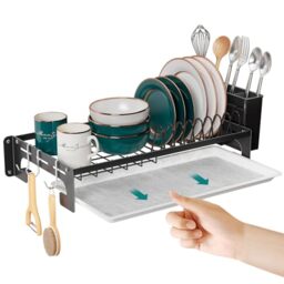 Veemoon Dishes Drying Rack Cup Drain Tray - PP Material, Green, 31x17.5x15.5cm Mug & Glass Holder For Kitchen - View #4