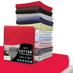 Dreamzie - Fitted Sheet 90 x 190/200-100% Jersey Cotton Oeko Tex Certified – Red – Fitted Sheet 90 x 190/200 Cotton