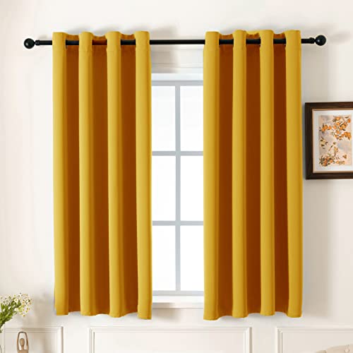 "Pickluc Grommet Blackout Curtains 63 Inches Long 2 Panels, Light Blocking Window Drapes for Bedroom, Thermal Insulated, Noise Reduction, Mustard Yellow, 52"" Wide x 63"" Length"