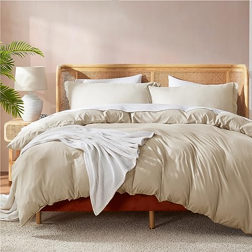 Nestl Bedding Duvet Cover, Protects and Covers your Comforter/Duvet Insert, 100% Super Soft Microfiber, California King Size, Color Beige Cream, 3 Piece Duvet Cover Set Includes 2 Pillow Shams