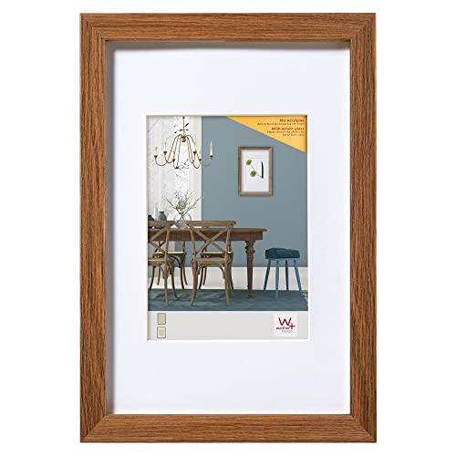 walther design Fiorito EFX050P Picture Frame, Wooden Frame with Art Glass and Passe-Partout, 40 x 50 cm, Dark Oak
