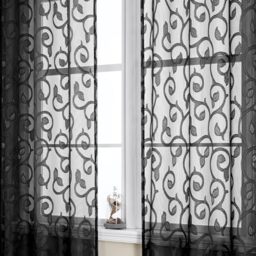 OWENIE Furman Black Sheer Curtains - 54 Inch Length, 2 Panels Set for Living Room, Bedroom, Bathroom - Airy Jacquard Clip Curtains with Pattern, Each 42Wx54L inch