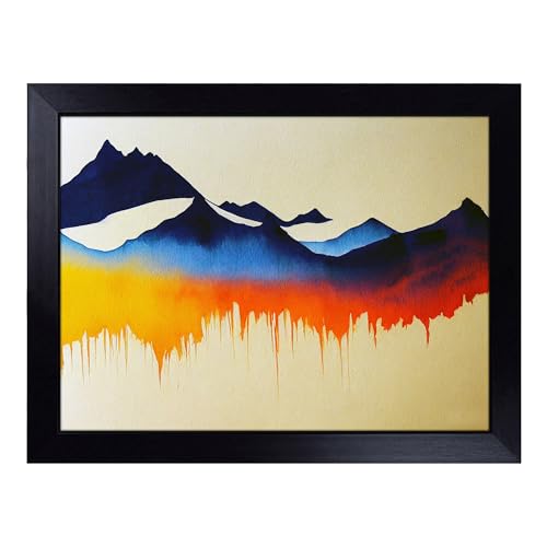 Lap Tray with Bean Bag Cushion, Painted Mountains Abstract - Handmade in the UK, Raised Wooden Edge, Padded Cushion, Heat-Resistant Wipe-Clean Surface, for Meals, Laptops and Crafts