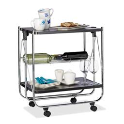 Relaxdays Foldable Serving Trolley, 4 Wheels, 2 Shelves, Basket, HxWxD: 68.5 x 68 x 40.5 cm, Kitchen Cart, Black