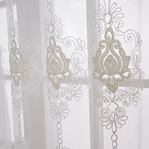 Amidoudou 1 Pair European Luxury Tulle Curtains Sheer Curtains for Living Room Bedroom (White,54x84 Inch)