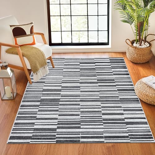 Livabliss Montece Geometric Rug - Scandi Area Rugs Living Room 160x220 cm, Dining, Kitchen - Neutral, Abstract Patterned Rugs, Boho Style, Easy Care Pile - Large Rug, Black Grey, White