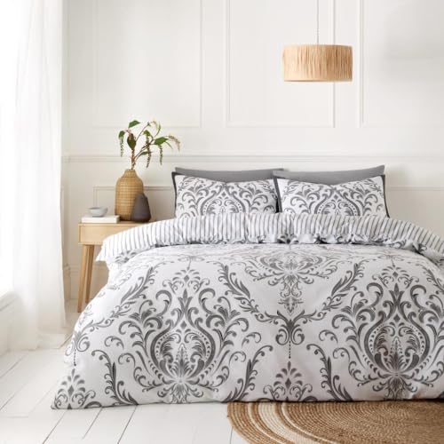 GC GAVENO CAVAILIA King Size Duvet Cover Sets 3 Piece - Polycotton Bedding Quilt Covers with Pillowcases - Reversible King Size Bedding (230x220 cm) - Paislay Bed Covers - Charcoal