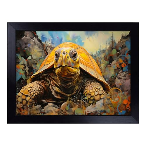 Lap Tray with Bean Bag Cushion, Tortoise Expressionism - Handmade in the UK, Raised Wooden Edge, Padded Cushion, Heat-Resistant Wipe-Clean Surface, for Meals, Laptops and Crafts