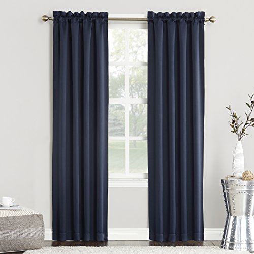 "Sun Zero Energy Saving Blackout Rod Pocket Curtain, Polyester, Navy Blue, 40"" x 63"" Panel"