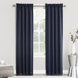 "Sun Zero Energy Saving Blackout Rod Pocket Curtain, Polyester, Navy Blue, 40"" x 63"" Panel"
