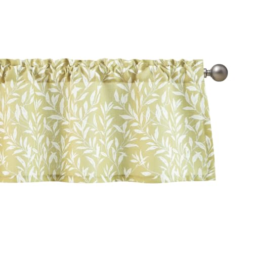 VOGOL Willow Leaf Print Curtain Valance, 52 x 18, 1 Panel, Yellow - Faux Linen Texture, Leaf Print Detail, Woven Fabric Feel, Softens Natural Light, for Kitchen Living Room